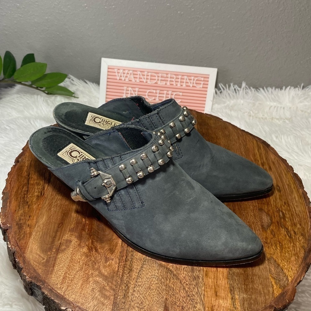 Circle S blue grey mules with studs size 7